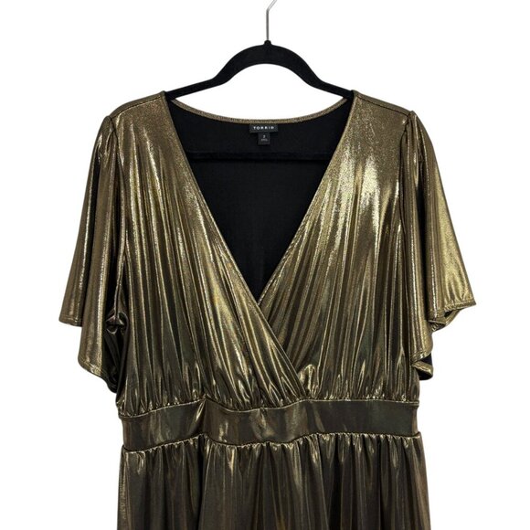 Torrid Shiny Gold Peplum Short Sleeve Blouse Women's Plus Size 2X - Picture 3 of 8